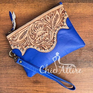 Pochette-bracelet en cuir élégante pour femmes, fabriquée à la main, grande capacité, pochette à fermeture éclair, sac à main enveloppe de créateur en cuir véritable de qualité supérieure - Product Image 1