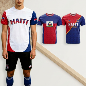 Haiti <b>Football</b> Jersey Men's Short Sleeve Patriotic Flag Design Breathable Polyester T-Shirt Casual Sport Wear - Product Image 2