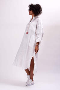 Women Stylish Designer <b>Long</b> <b>Sleeve</b> V-Neck Fashion Calf Length Summer Resort <b>Dress</b> - Product Image 4