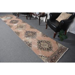 Turkish 2.7x13.2 ft Rug, Vintage Rug, <b>Brown</b> Patchwork Rug <b>Wool</b> - Product Image 5