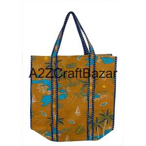 Sac fourre-tout en coton ethnique bohème indien pour femmes, matelassé, fait à la main avec un imprimé floral en blocs, écologique, usage quotidien, grossistes - Product Image 1