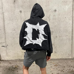 Sweat à capuche unisexe noir OEM Streetwear 500 g/m² en molleton bouclette, patchwork, coupe ample, effet vintage délavé, surdimensionné, brodé - Product Image 5