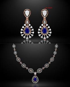 Romántico estilo coreano boda noche Acero inoxidable regalo conjunto cuadrado circón miossanita diamante amarillo oro collar pendiente - Product Image 1