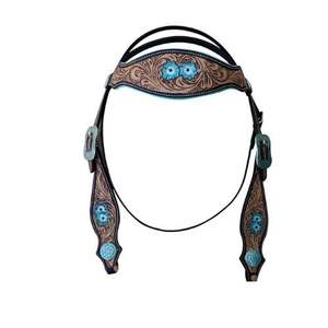 Ensemble serre-tête et collier de poitrine en cuir Western Handtooled Bride de cheval confortable de qualité supérieure - Product Image 1