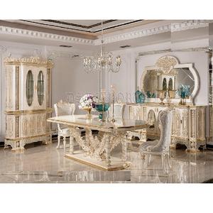 Juego de Comedor de Madera de Teca de Lujo Tallado a Mano, Estilo Francés, para 4 Personas, con Detalles en Oro Perla Turco, Moderno y Duradero, 8 Piezas - Product Image 1