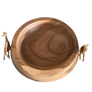Bol en bois écologique avec accents de girafe en laiton poli Bol de service et de décoration parfait pour la décoration intérieure en vente - Product Image 1