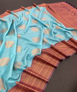 Saree exclusif en soie indienne pour femmes avec broderie lourde et vêtements de fête fantaisie pour les fonctions de mariage - Product Image 5