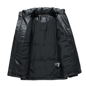 Haute qualité personnalisé hommes vers le bas manteaux homme vêtements mode Vintage court noir bouffant en cuir Pu Bomber doudoune - Product Image 3