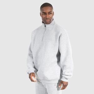 Sweat-shirt thermique à demi-zip surdimensionné pour homme avec logo personnalisé en gros, saison automne-hiver, épaules tombantes, pull en polaire 100% coton - Product Image 3