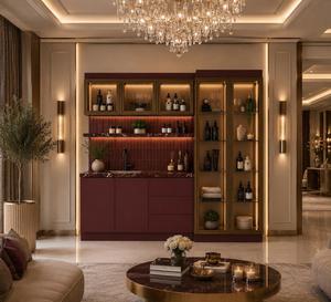 Estación de Color para Salón de Belleza Moderna, Personalizada, Directo de Fábrica, con Gabinetes de Almacenamiento, Estantes LED y Encimera con Aspecto de Mármol para Sala de Estar - Product Image 1
