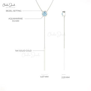 Trending 3.5mm Round Cut Aquamarine Y-Shaped Dangle Necklace 14k Real <b>Gold</b> Lariat <b>Chain</b> Necklace Factory Direct Jewelry Exporter - Product Image 2