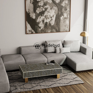 Table basse moderne en incrustation d'os avec un design unique et un attrait intemporel comprend une console réglable pour une utilisation scolaire - Product Image 3