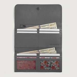 Taylor Grey Handmade Genuine Leather Continental <b>Wallet</b> Business/Casual Style Zipper Closure RFID Feature <b>Long</b> Slim Polyester/PU - Product Image 5