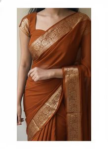 Sari de Seda Crepé de Viscosa Indio para Mujer, el Más Buscado, Exclusivo, Crepé Pesado, para Bodas y Fiestas, en Existencia - Product Image 3