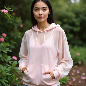 เสื้อฮู้ดแบบสวมหัวตาข่ายสำหรับผู้หญิงเสื้อฮู้ดลำลองแขนยาวทำจากโพลีเอสเตอร์100% ตาข่ายแบบตาข่ายมีฮู้ดสำหรับผู้หญิง - Product Image 5