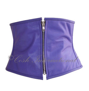 Custom Made Purple Faux Leather With Front Silver Zipper Corset | Waist Cincher Short Torso with Steel Boning Casual Wear Waspie - Product Image 1
