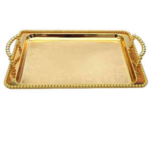 Plateaux de service en laiton de haute qualité, forme personnalisée, finition dorée, plateau de service alimentaire pour table, utilisés dans les hôtels et les mariages - Product Image 4