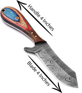 Cuchillo cortador de toro de acero de Damasco de alta calidad, cuchillo de vaquero de hoja fija para acampar y cazar con Funda de cuero, cuchillos de caza EDC - Product Image 4