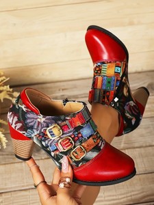 Automne fête mode femmes bottine à talons hauts Style occidental multi-impression avec fermeture à glissière et talon carré antidérapant - Product Image 2
