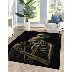 Alfombra de Pareja de Esqueletos Abrazados: Decoración Moderna para el Hogar de Estilo Gótico, Alfombra Delgada de Tela No Tejida - Product Image 1