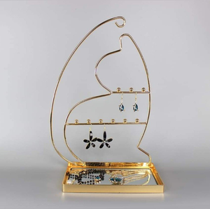 Butterfly-shaped golden metal jewellery <b>display</b> <b>stand</b> with mirrored tray available at wholesale prices - Product Image 1