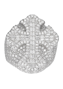 Round & Baguette Cut Moissanite Jesus <b>Cross</b> Hip Hop Men's 925 <b>Silver</b> Rhodium Plated Party <b>Ring</b> - Product Image 5