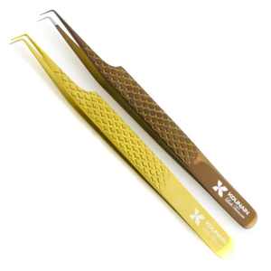 KOUNAIN profesional 90 grados oro rosa aislamiento pinzas extensiones de pestañas Acero inoxidable 0,03mm Nano fibra pestañas puntiagudas - Product Image 1