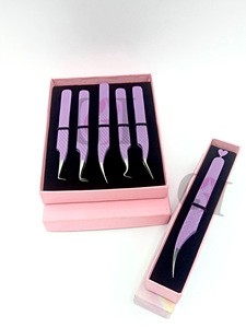 Pince à épiler professionnelle en acier inoxydable avec revêtement en poudre violet clair, antistatique, durable, 10 mm, pointe argentée - Product Image 5