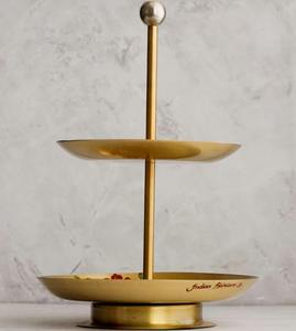 Moderno Soporte de Pastel de Dos Niveles de Latón Pintado a Mano con Diseño Floral, Elegante Plato de Servicio de Metal Dorado de Lujo para Cupcakes, Ideal para Fiestas - Product Image 2