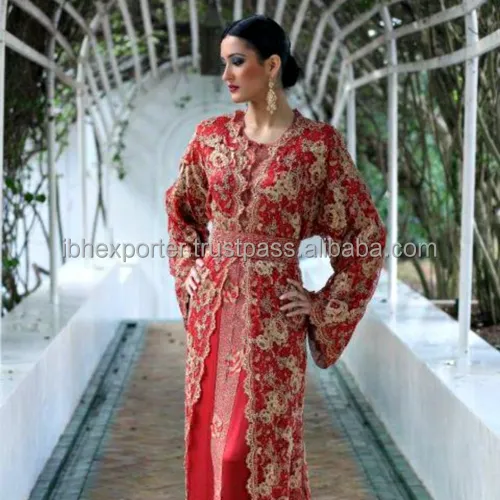 Pakistan truyền thống Wedding Dress Đỏ kaftan với vàng colour thêu phổ biến nhất
