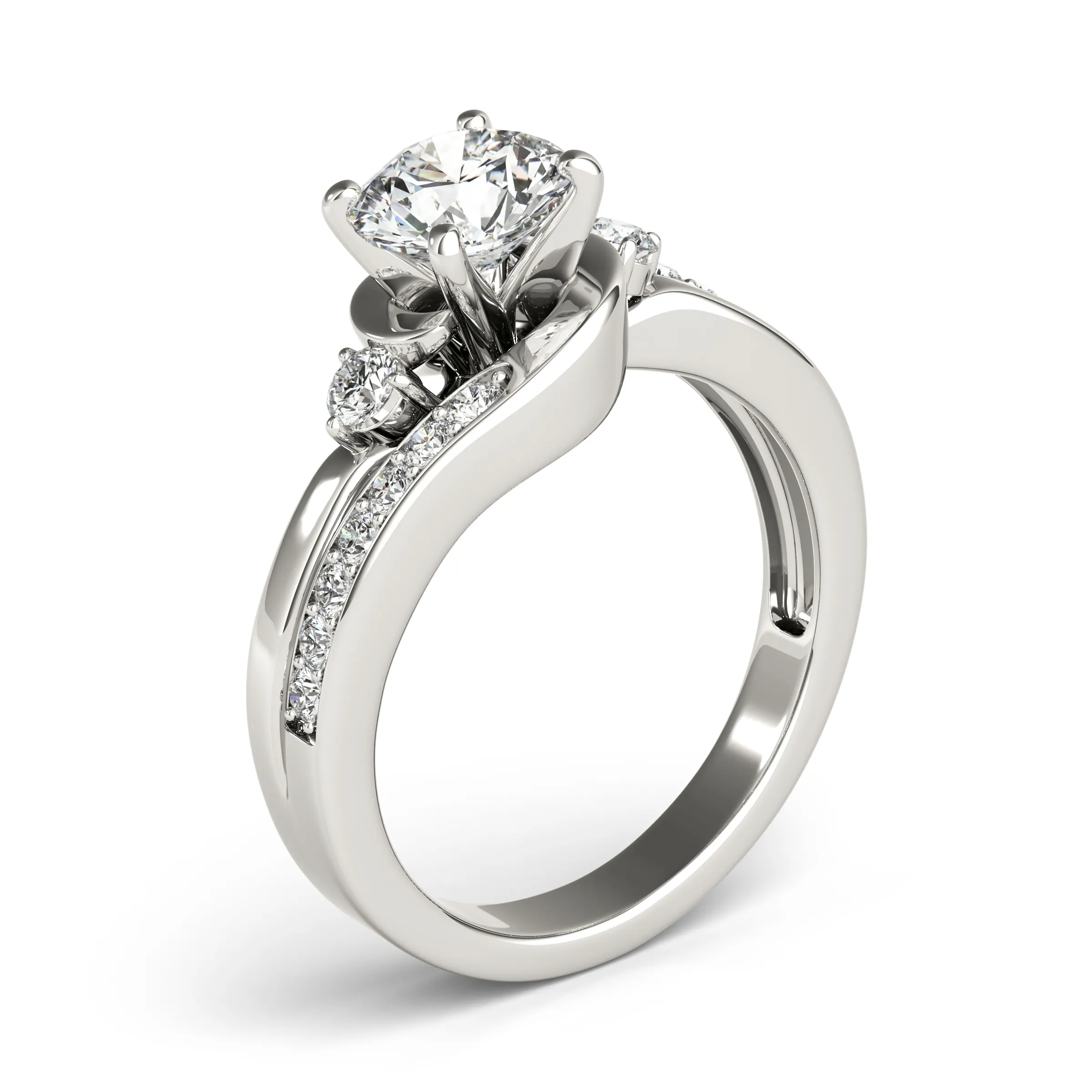 Split Shank Lab Diamond Engagement Ring In 14K 18K White Gold Platinum Silver Yellow Rose Gold Options