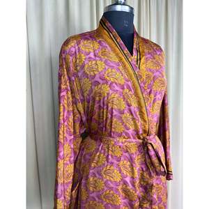 Recycled Silk Sari Women's Boho Chic Vintage <b>Beach</b> Cover Dress Robe for Resort Wear Gypsy House <b>Kimono</b> for Lounge Swimsuit Up's - Product Image 5