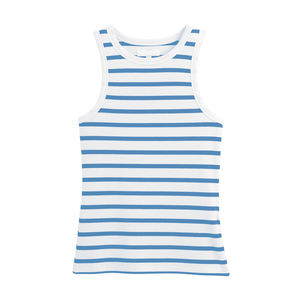 เสื้อกล้ามทรงเข้ารูป ลายทาง คอโอ ย้อมเส้นด้าย ผ้าฝ้ายระบายอากาศ พร้อมโลโก้สั่งทำ เหมาะสำหรับออกกำลังกาย โยคะ วิ่ง และการฝึกซ้อม - Product Image 2