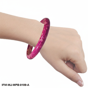 Handmade <b>Wooden</b> Painted <b>Bangle</b> Vibrant Pink & Magenta Floral Resin Finish Bracelet Bohemian Lightweight Wood Jewelry for Women - Product Image 4