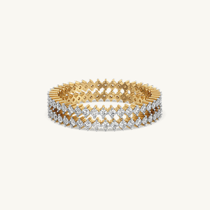 Anillo de Eternidad de Oro Amarillo con Diamantes, Engaste Pavé, Corte Brillante Redondo, Geométrico Clásico, Joyería de Boda Unisex - Product Image 1