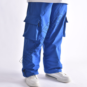 Pantalones de esquí profesionales unisex de talla grande cintura elástica frontal plana color sólido ropa impermeable al aire libre cremallera impresa - Product Image 3