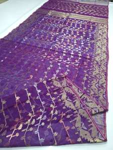 Trendy Purple Dhakai Jamdani Sharee Calidad de exportación para mujeres JAMDANI FABRIC Blue GREEN Golden Sky Blue de Bangladesh - Product Image 3