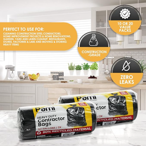 Sacs de construction PAMI haute résistance de 42 gallons, sacs poubelle résistants aux déchirures pour les travaux de déblaiement des déchets de jardin (lot de 10, noir) - Product Image 4