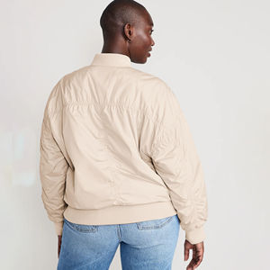 Blouson bomber en coton tissé à manches longues et col montant pour femme, fermeture éclair intégrale, grande taille, coupe-vent, écologique, service OEM - Product Image 5
