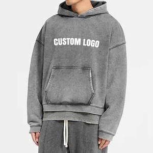 Unisex Custom Logo Embroidered Pullover Hoodie 100% Cotton Fleece <b>Acid</b> Wash <b>Drop</b> Shoulder Winter Casual Streetwear - Product Image 6