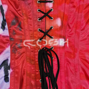 Corsé de satén rojo con estampado sublimado estilo urbano, con aros de acero de alta resistencia y copas con aros, corsés moldeadores de cintura |   Comprar Ahora - Product Image 5