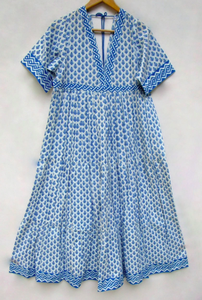 100% tela de algodón estampado de bloque de mano estilo Vintage bohemio Camis vestido cuello en V transpirable tamaño XS para adultos - Product Image 2