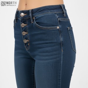 High Quality Cotton Solid <b>Light</b> <b>Blue</b> Denim <b>Jeans</b> Multi Buttons Breathable Stretch Plus Size Sexy <b>Jeans</b> Ladies Casual Pants - Product Image 4