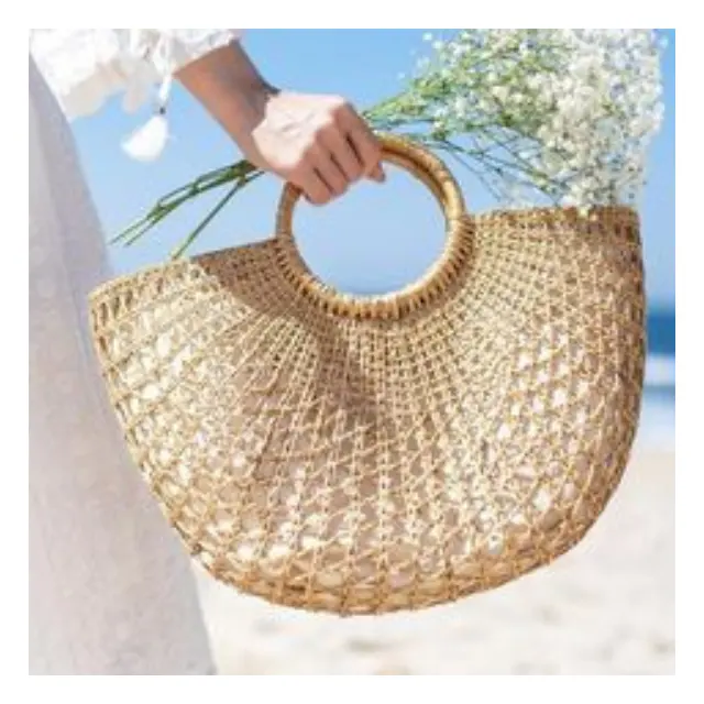 2024 Schlussartikel Rattan Stroh-Geldbörse Strandhandtaschen für Damen Bambus handgefertigte Damentasche Vintage-Geschenk