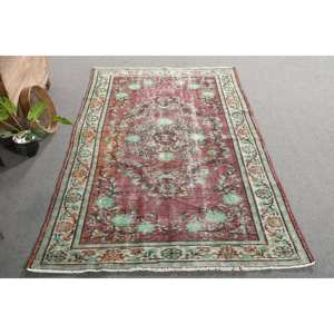 Alfombra turca Vintage, patrón de retales rojo y verde clásico, área grande, 5,4x8,3 pies, Material de lana, látex para pasillo rectangular adolescente - Product Image 4