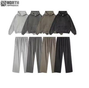 Conjunto Deportivo Personalizado de Talla Grande con Lavado Ácido, 100% Algodón, Sudadera Lisa Vintage para Hombre, Pantalones y Sudadera con Capucha, Conjunto Unisex de Invierno - Product Image 1