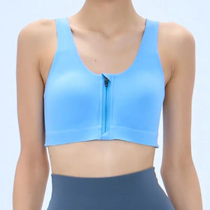 Tops cortos de fitness personalizados para mujer, venta al por mayor, sujetador de gimnasio para mujer con cremallera, Sujetador deportivo liso para entrenamiento, Yoga, opciones de talla grande disponibles - Product Image 4