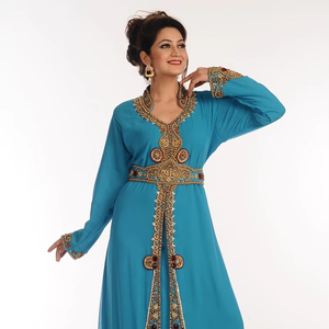 Caftán Georgette Verde Mar Con Trabajo Zari - Product Image 1