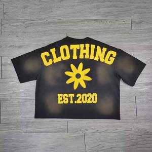 T-shirt vintage lourd 100% coton personnalisé pour hommes, patchs de broderie en détresse, t-shirts lavés à l'acide - Product Image 2