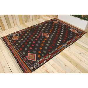 Tapis turc vintage 6,3x9,5 pi (192x289 cm), tapis en laine noir à motifs floraux - Product Image 1